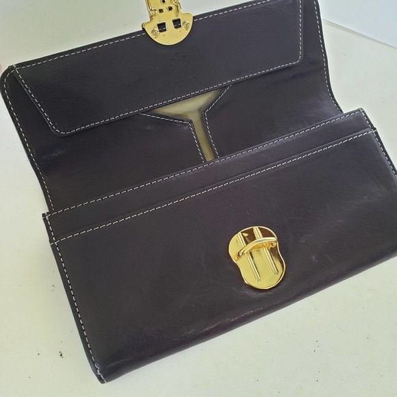 ALBERO Wallet Clutch Leather Black Solid Large Envelope Clasp High Quality Boho - Picture 4 of 10